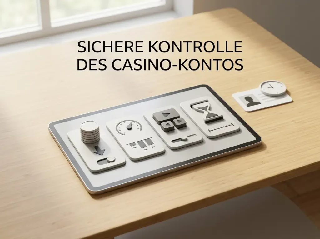 Kontrollpanel mit Reglern für Einzahlung, Verlust, Einsatz und Sitzungszeit neben einem Verifizierungssymbol